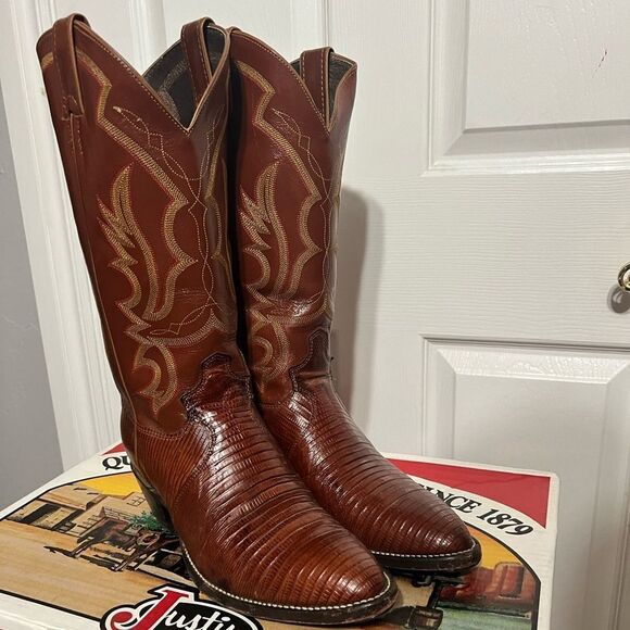 Justin 8303 Men's Exotic Western Boot with Peanut Brittle Lizard Foot - PERFECT! - Picture 3 of 12